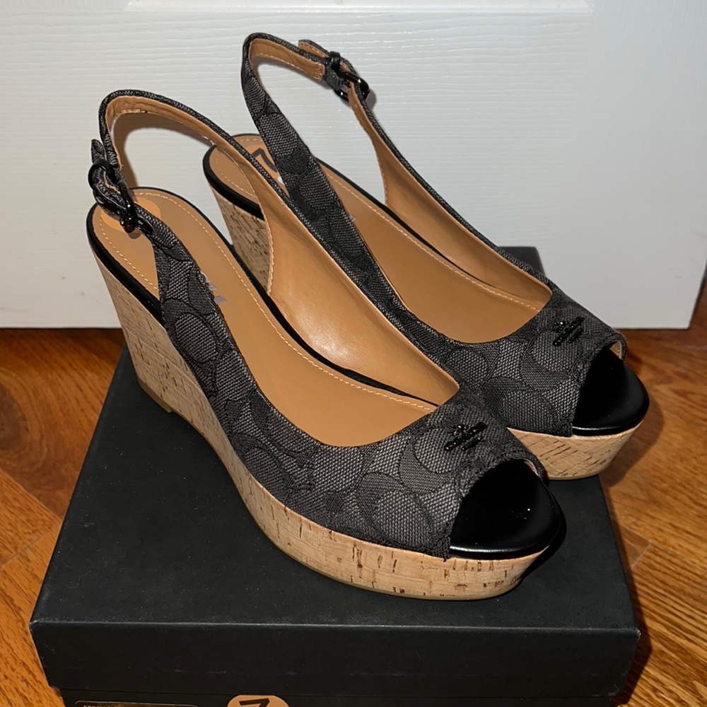 Coach Platform Wedge Heels Sandals Size 7